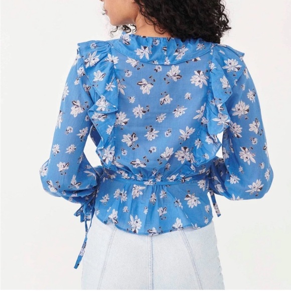 Free People Amanda Ruffle Top in Blue and White Cool Combo Size XS - Picture 15 of 15